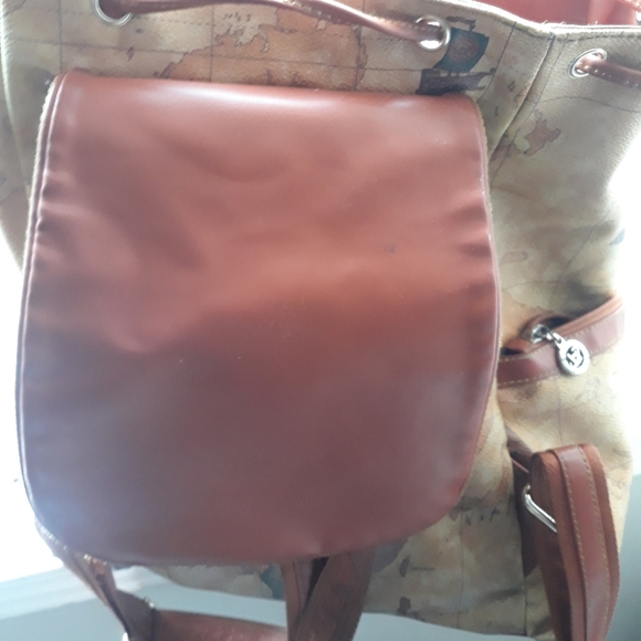 B.Angel 'New World Map' Brown Leather Backpack - Picture 9 of 9